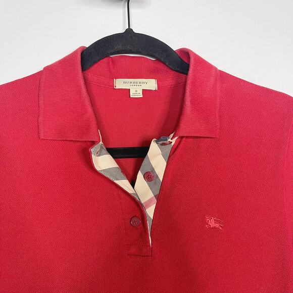 Burberry London Womens Small S Red Cotton Short Sleeve Polo Shirt Pique Nova - Picture 5 of 8